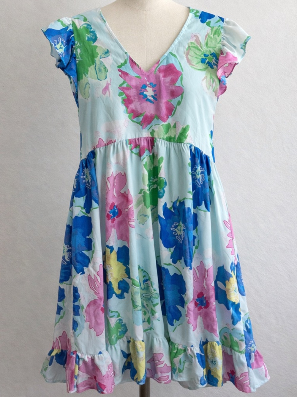 JODIFL Floral V-Neck Ruffled Shoulders Dress